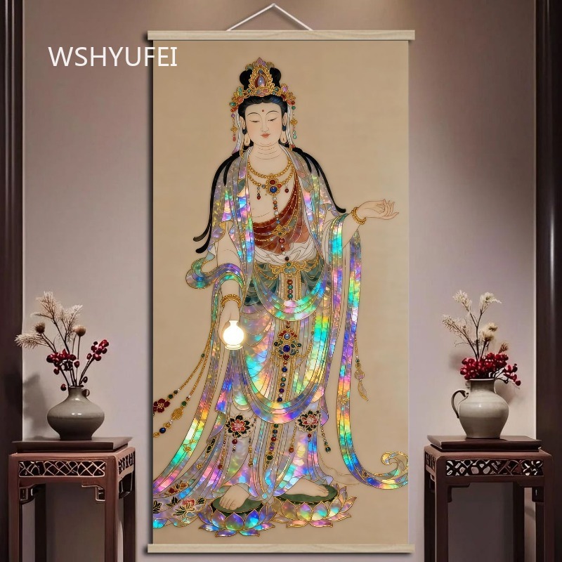 Home Textiles Usa - Chinese Style Buddhist Guanyin Wall Scroll
