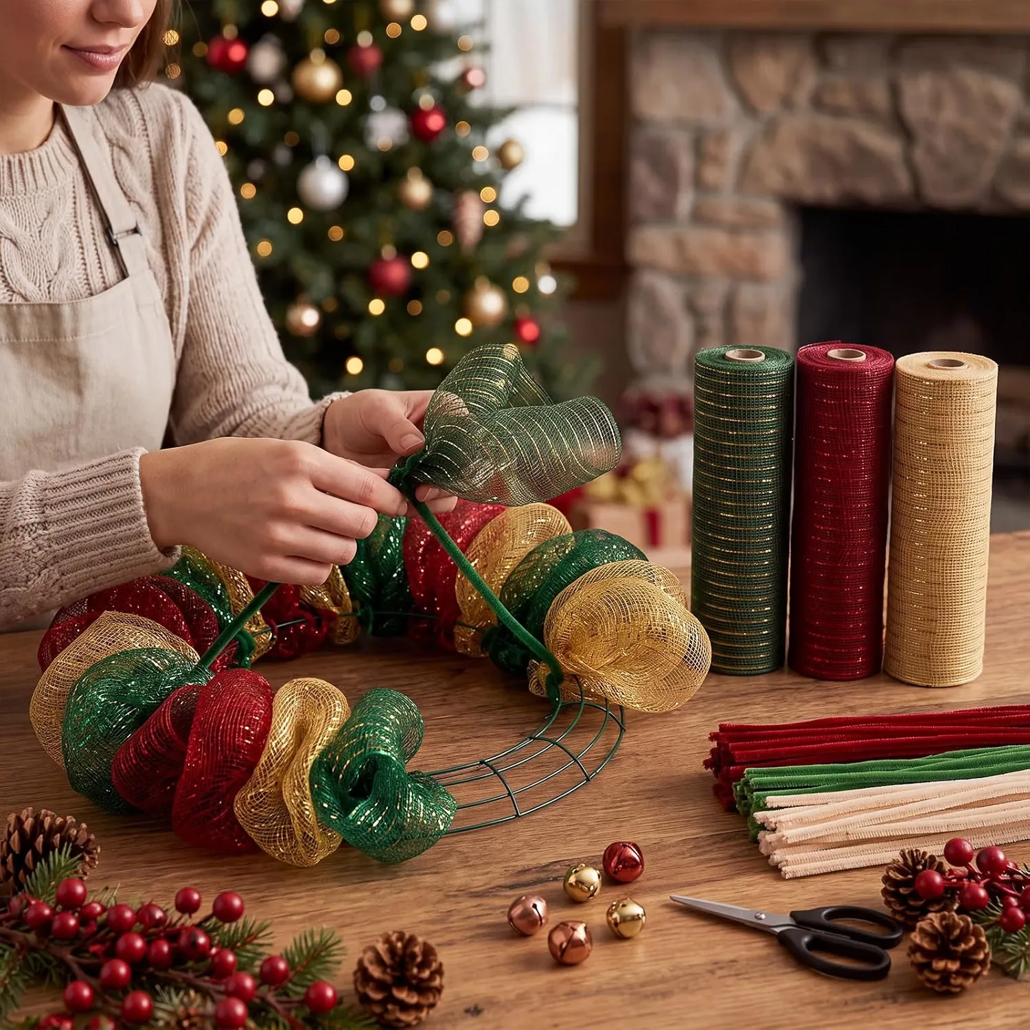 1Roll Grid Ribbon Xmas Tree De - Home Textiles & Decorations ulasan dan harga