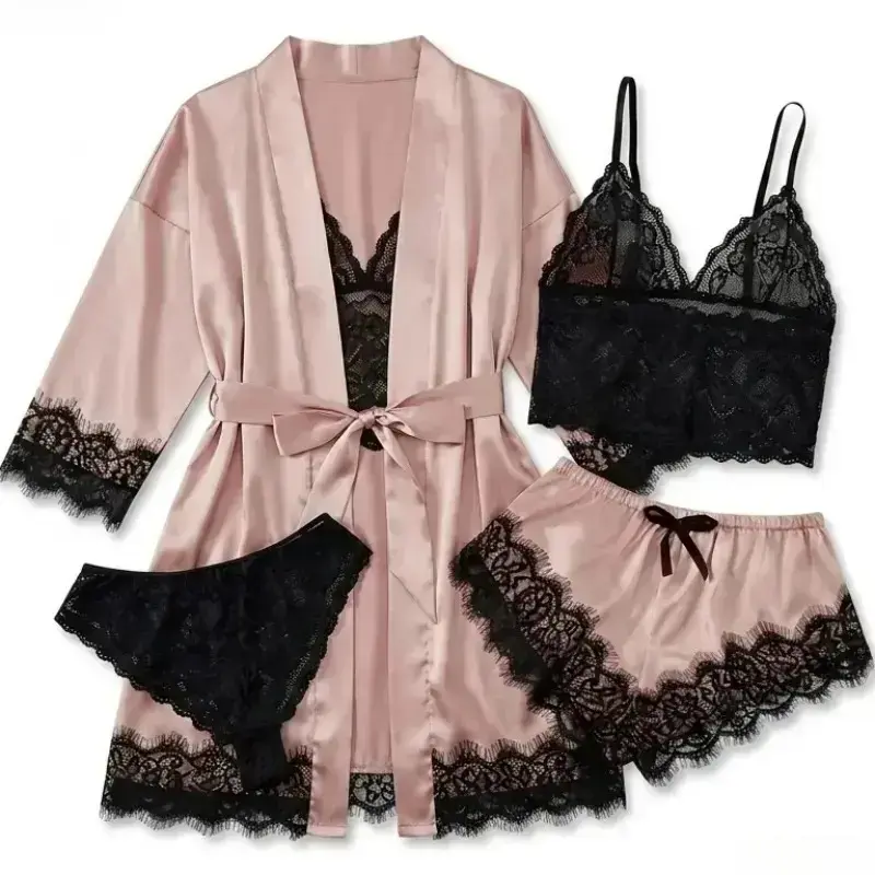 Women's 4-Piece Satin Pajama S - Home Textile ulasan dan harga