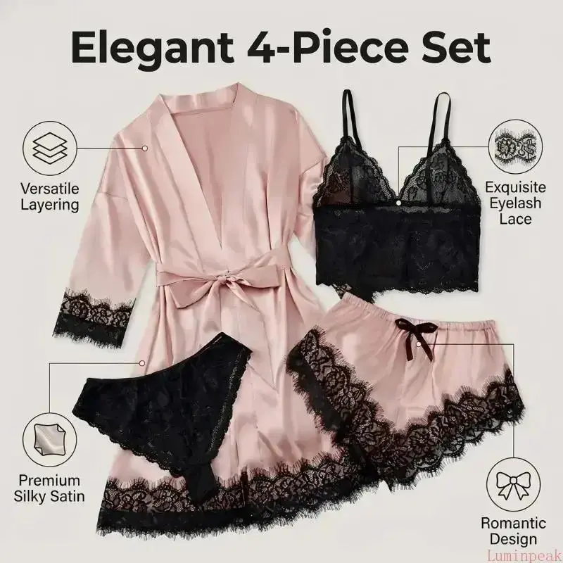 Women's 4-Piece Satin Pajama S - Home Textile ulasan dan harga