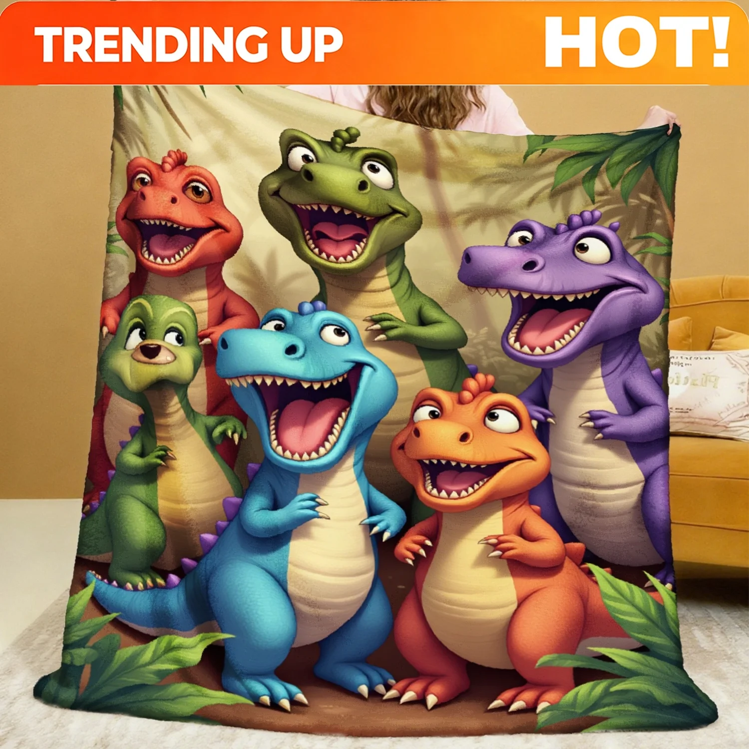 Custom Vibrant Cartoon Dinosau - Home Textiles Premium ulasan dan harga