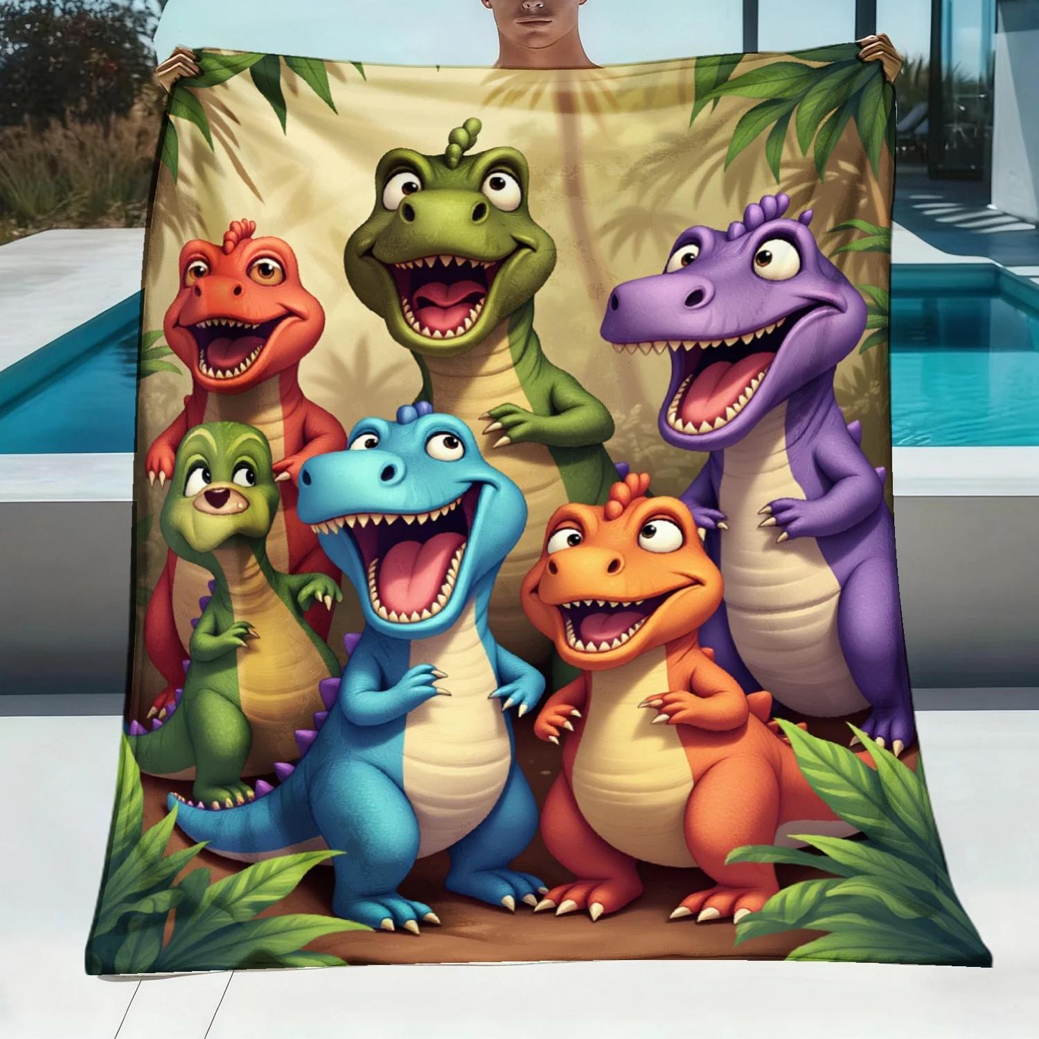 Custom Vibrant Cartoon Dinosau - Home Textiles Premium ulasan dan harga
