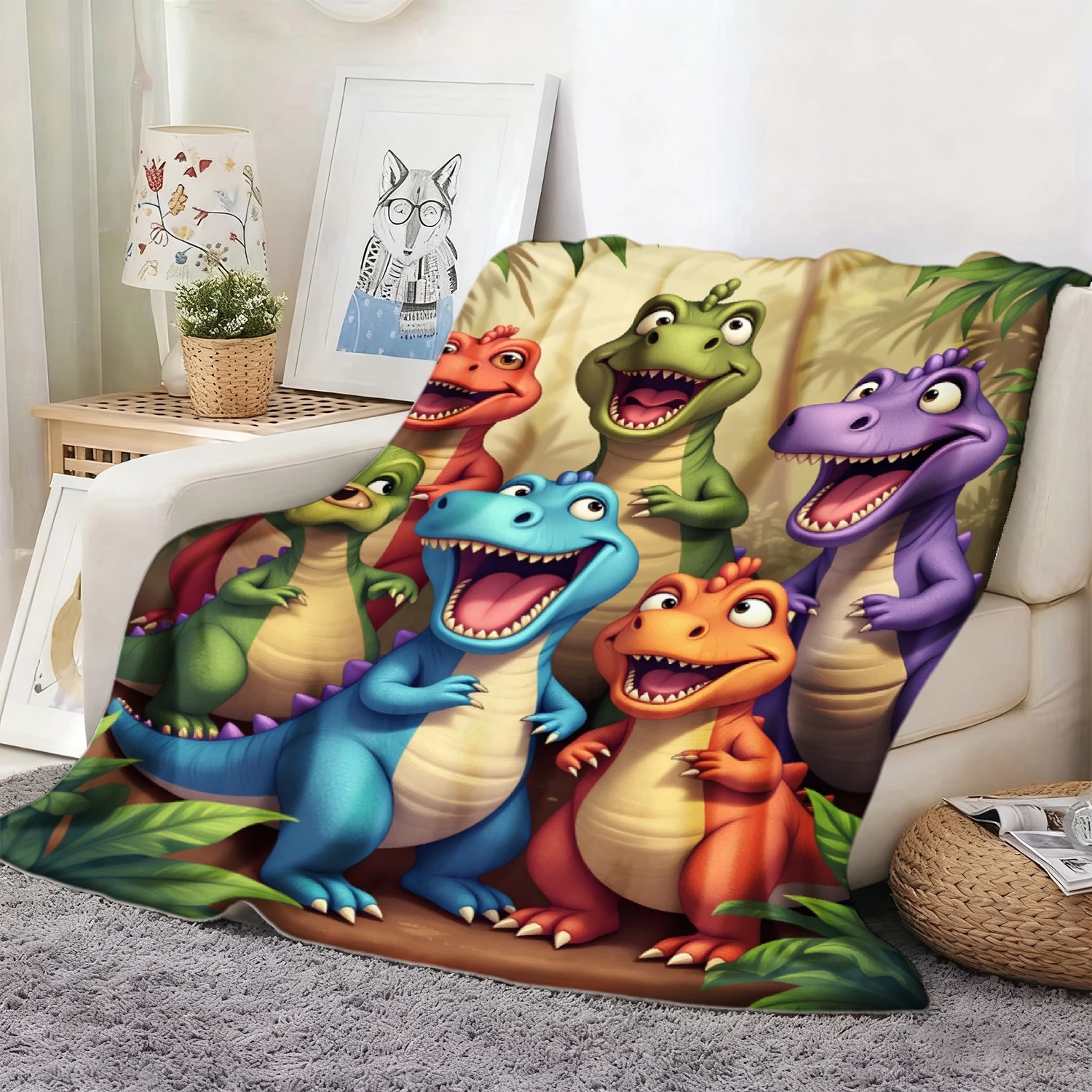 Custom Vibrant Cartoon Dinosau - Home Textiles Premium ulasan dan harga