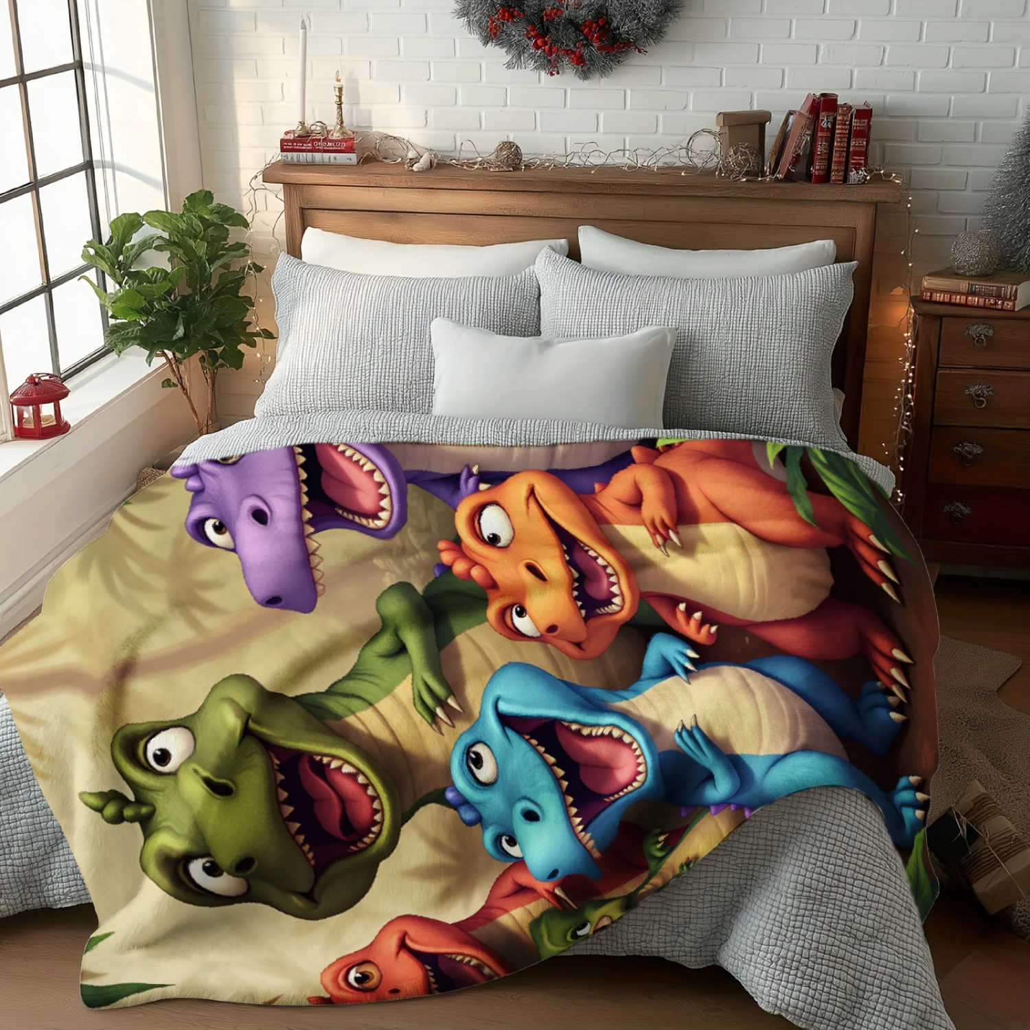 Custom Vibrant Cartoon Dinosau - Home Textiles Premium ulasan dan harga