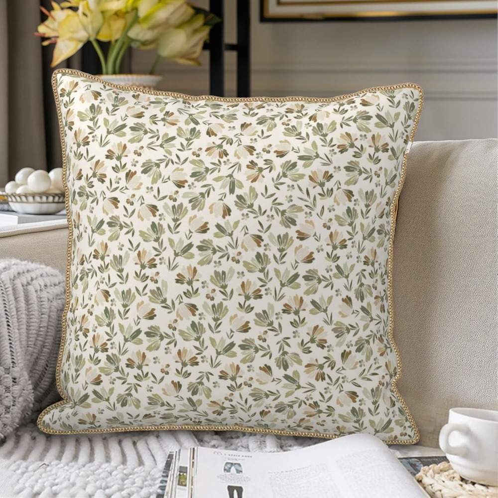Sage-Green-Beige-Floral-Soft-V - Pillow Insert 18X18 ulasan dan harga