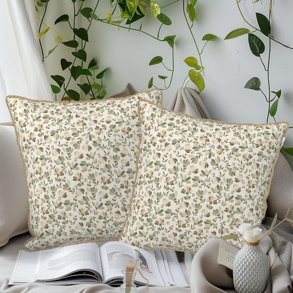 Sage-Green-Beige-Floral-Soft-V - Pillow Insert 18X18 ulasan dan harga